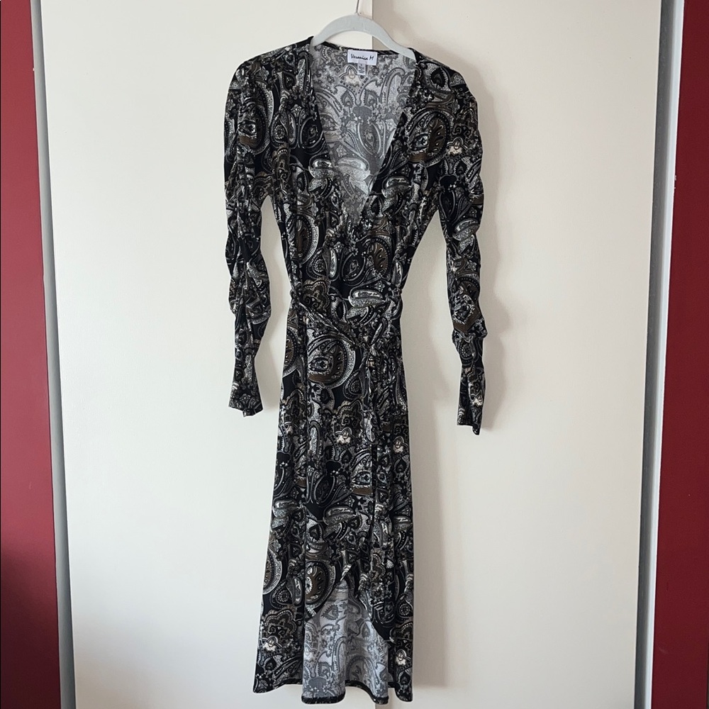 Veronica M Paisley Wrap Dress, Size S